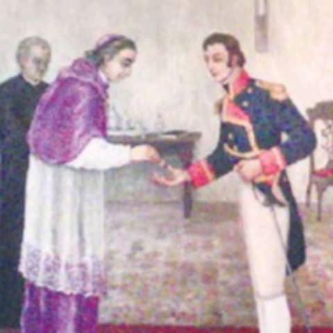 #39 La entrega del anillo del primer obispo criollo, Juan Alejo de Arizmendi, al primer diputado con voz y voto en las Cortes de Cádiz, Ramón Power y Giralt