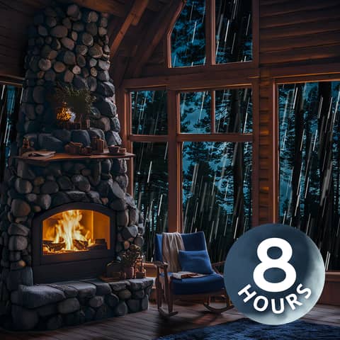 Fireplace & Rain Sounds for Sleeping in Cozy Cabin | 8 Hours