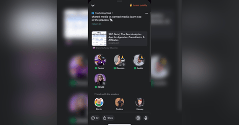 Shared Media vs Earned Media: Learn New SEO Strategies in the Process with Favour Obasi-ike 📡 | Clubhouse App Room Shared Media vs Earned Media: Learn New SEO Strategies in the Process with Favour Obasi-ike 📡 | Clubhouse App Room
