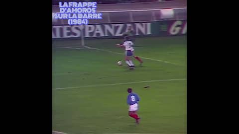 La frappe magnifique de Manuel Amoros  sur la barre (1984)