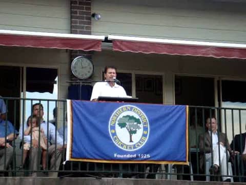 Mark Taylor addressing the crowd at the opening of Mark Taylor Oval