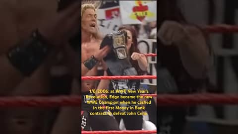 1/8/2006 Edge cashed in the first ever MITB contract and defeated John Cena for the WWE Championship 1/8/2006 Edge cashed in the first ever MITB contract and defeated John Cena for the WWE Championship
