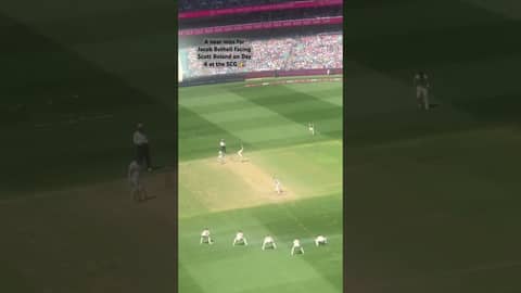 A near miss for Jacob Bethell as the ball drops just short of Steve Smith off the bowling of Boland. A near miss for Jacob Bethell as the ball drops just short of Steve Smith off the bowling of Boland.