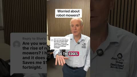 Is Jim worried about robot mowers?