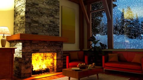Relax to Winter Storm Sounds & Crackling Fireplace Comfy Vibe
