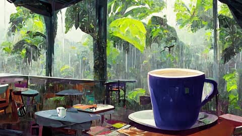 Coffee Shop in Rainforest Ambience | Relaxing Rain Sounds on Tin Roof