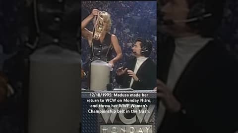 12/18/1995: Madusa returned to WCW on Nitro, & threw her WWF Women’s Championship belt in the trash.