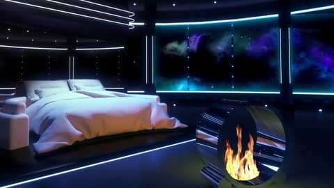 Sleep in the Captain's Quarters! 🚀  Spaceship Bedroom Sounds with Crackling Fireplace