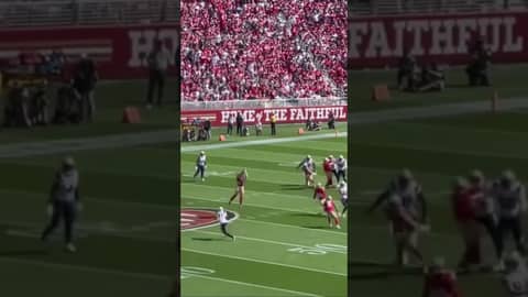 Fred Warner with a pick six against the #Patriots. #49ers