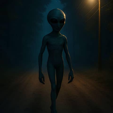 A UFO and Little Green Men in Emilcin