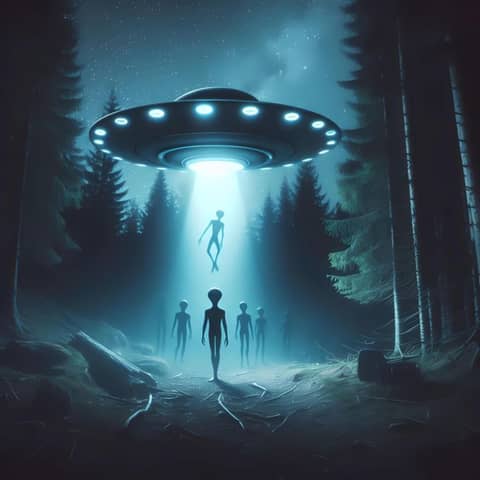 Little Men and Flying Creatures Emerge From Landed UFO