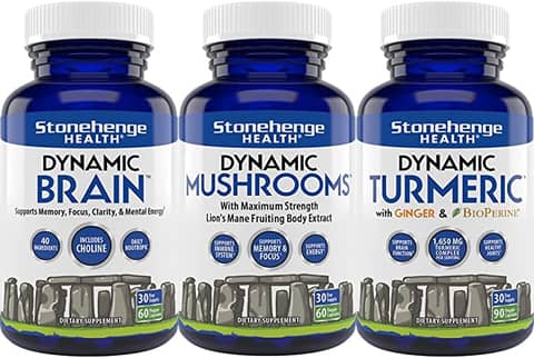 Stonehenge Health Dynamic Brain, Dynamic Mushrooms, Dynamic Turmeric: Nootropics for Memory, Focus, Clarity Support