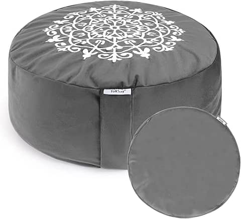 TokSay Buckwheat Large Meditation Cushion Floor Pillow - with 2 Covers 16"x16"x5.5" Meditation Pillow for Sitting on Floor, Zafu