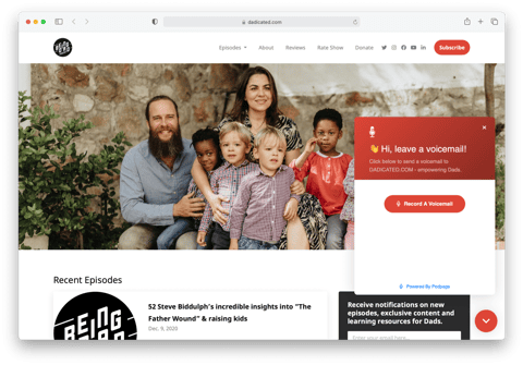 screenshot for the being dad podcast website voicemail functionality