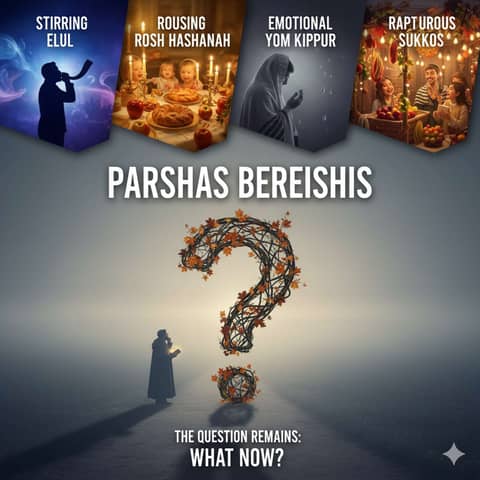 Parshas Bereishis: After a Stirring Elul, a Rousing Rosh Hashanah, an Emotional Yom Kippur, and a Rapturous Sukkos, the Question Remains: What Now?