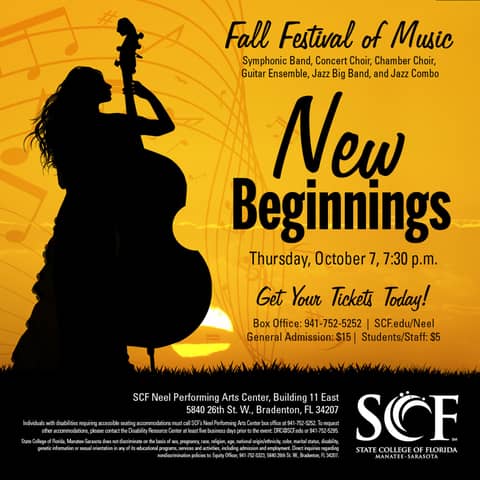 New Beginnings-Presented by the SCF Music Program, Thursday, October 7, 7:30 p.m. in the Neel Performing Arts Center