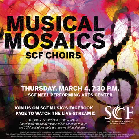 Musical Mosaics-Presented by the SCF Concert and Chamber Choirs, Thursday, March 4, 7:30 p.m.-Facebook Livestream